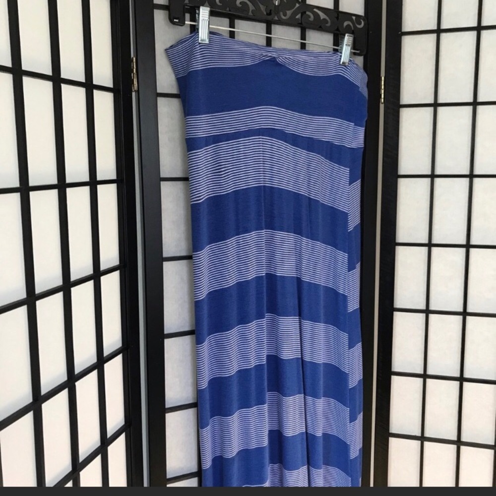 Striped Strapless Maxi Skirt - Blue & Coral - Picture 3 of 7